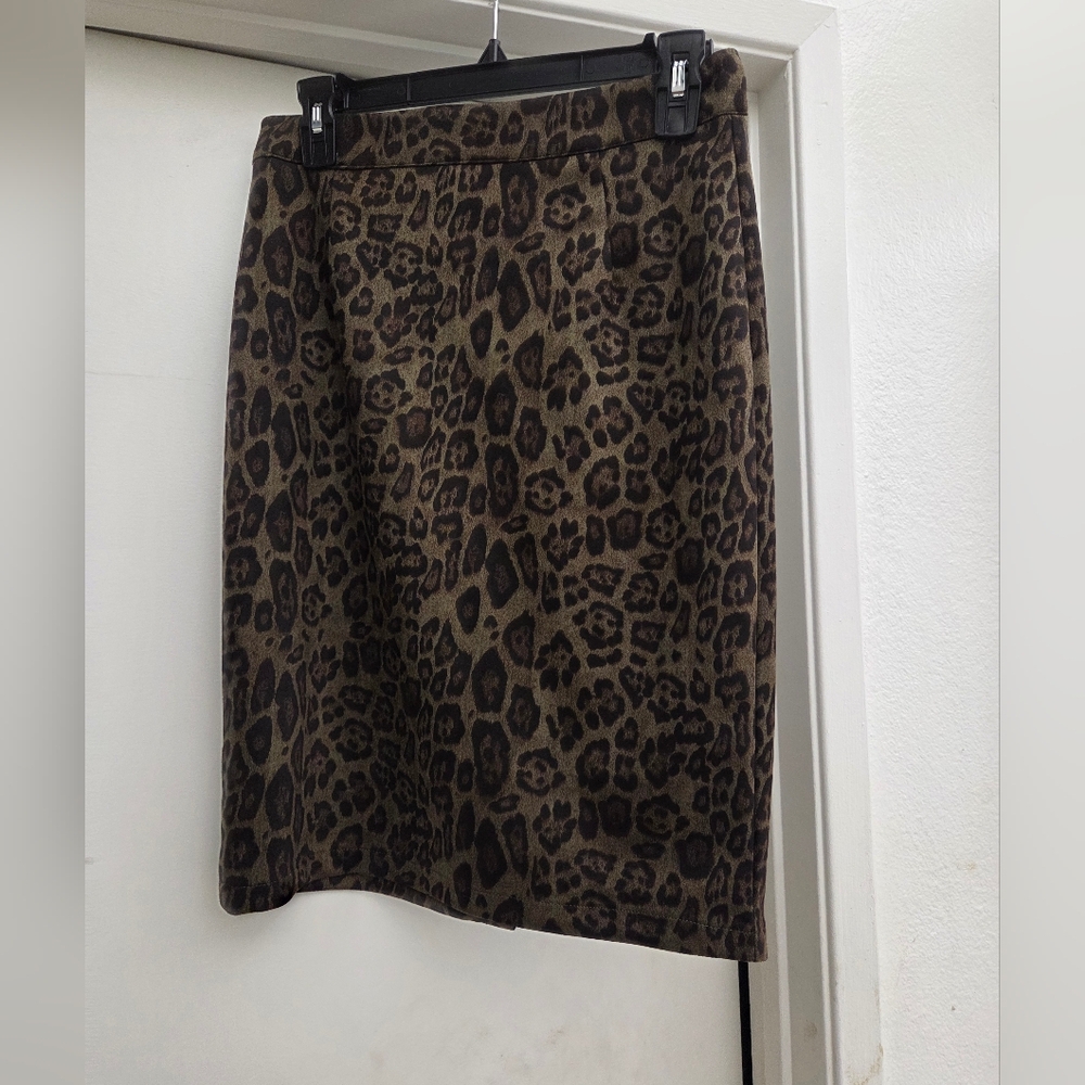 Suede Leopard Print Pencil Skirt -
